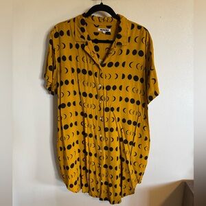 Yellow Moon Phase Button-Up Shirt Dress